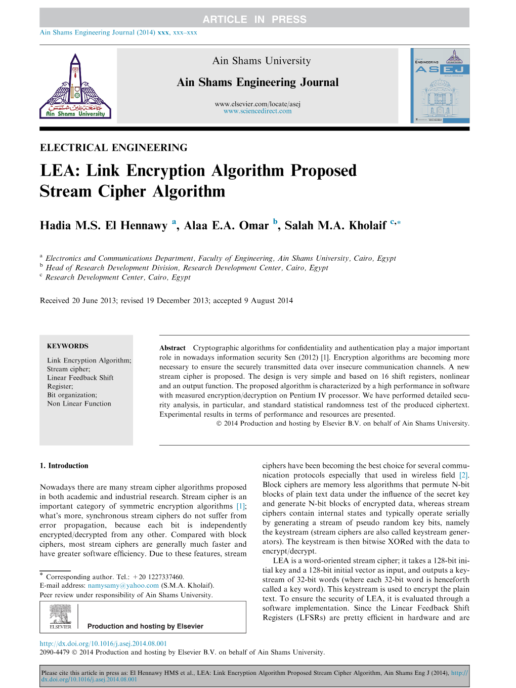 LEA: Link Encryption Algorithm Proposed Stream Cipher Algorithm