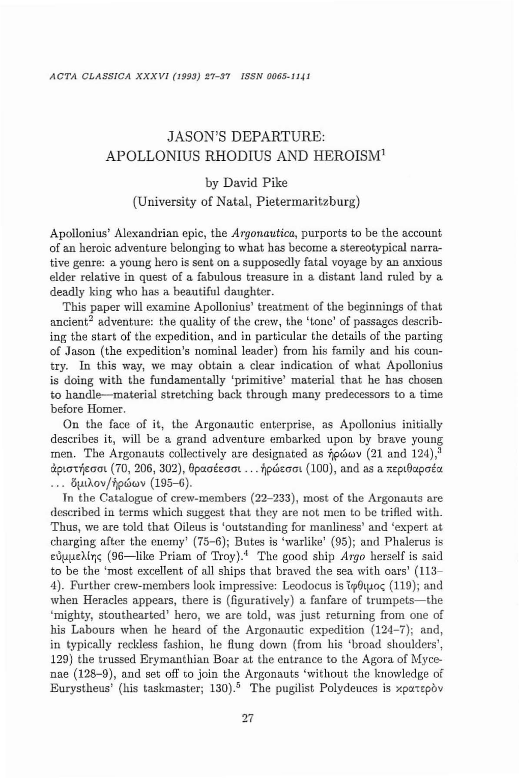 Apollonius Rhodius and Heroism!