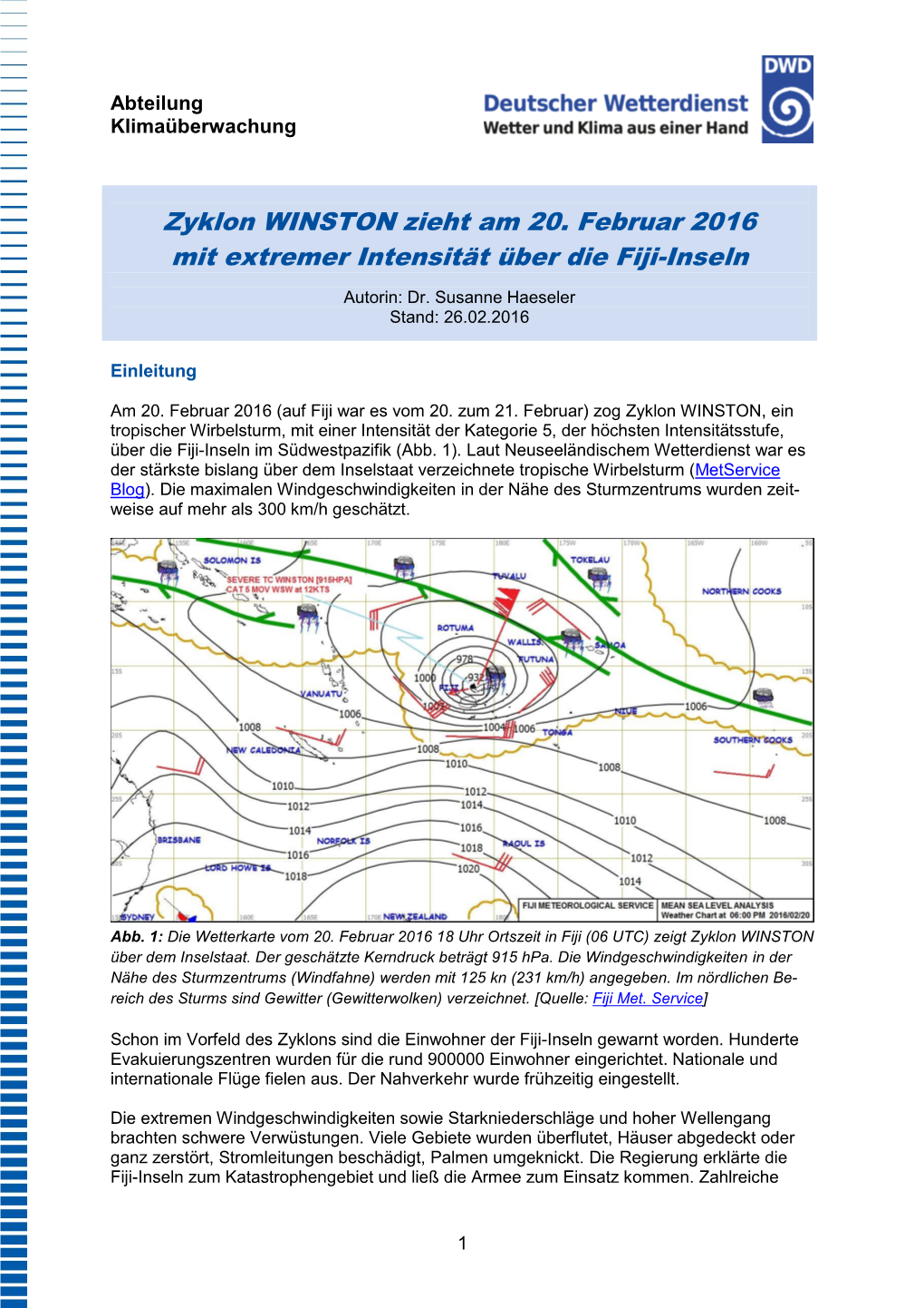 Zyklon WINSTON Zieht Am 20. Februar 2016 Mit Extremer Intensität Über Die Fiji-Inseln