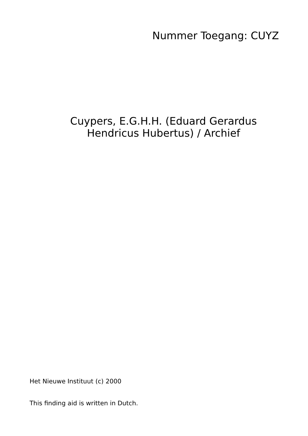 Cuypers, EGHH