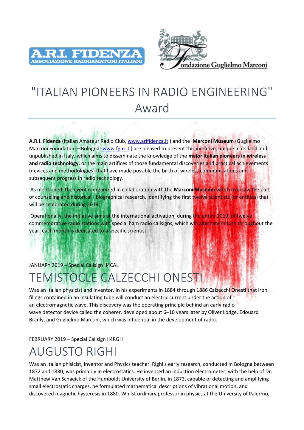 ITALIAN PIONEERS in RADIO ENGINEERING" Award