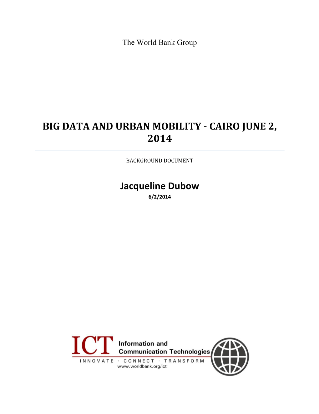 Big Data and Urban Mobility - Cairo June 2, 2014