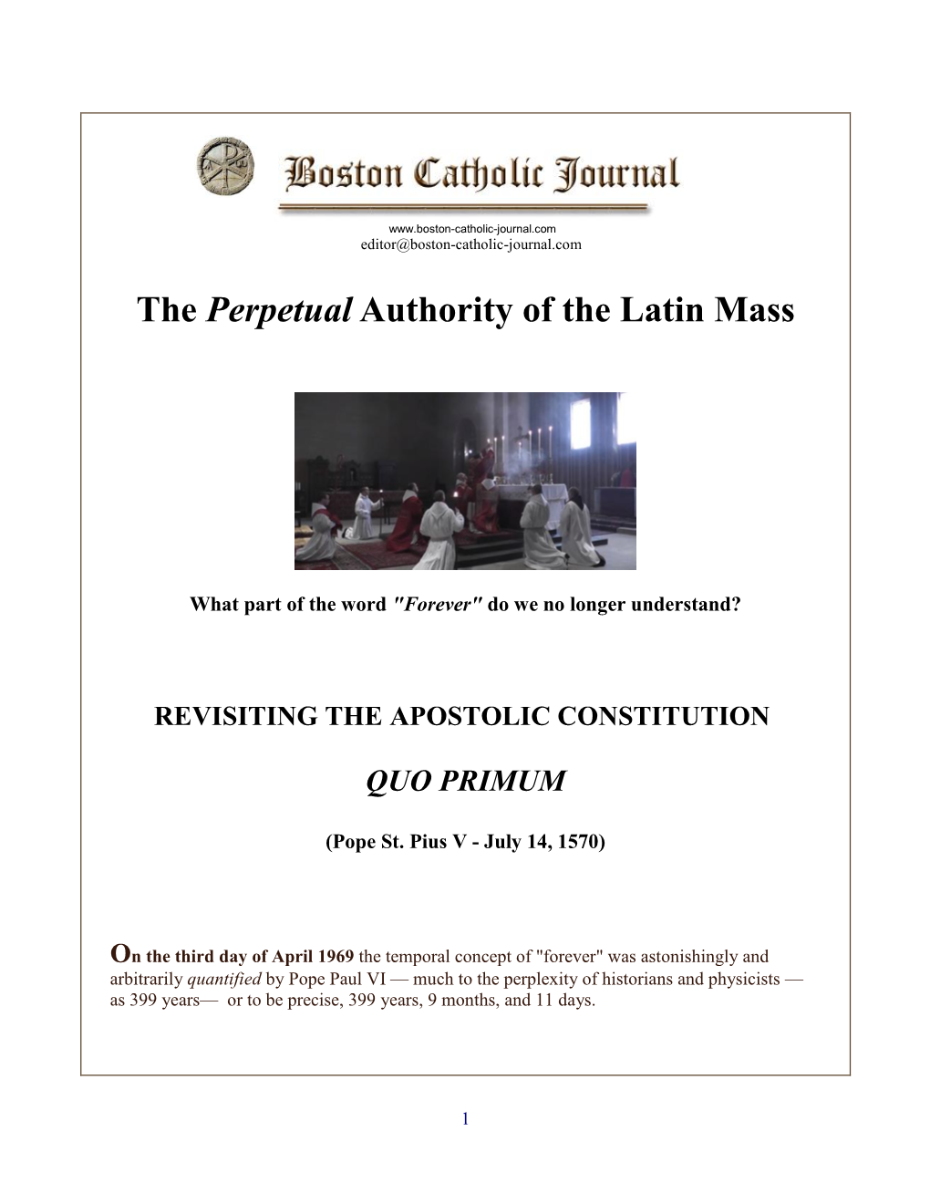 The Perpetual Authority of the Latin Mass