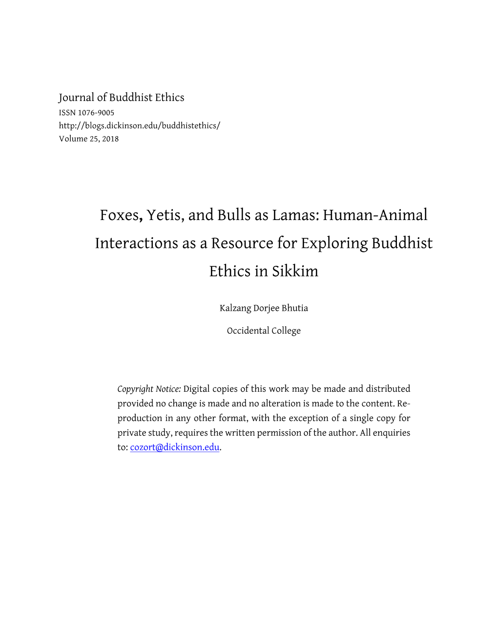 Foxes, Yetis, and Bulls As Lamas: Human-Animal Interactions As a Resource for Exploring Buddhist Ethics in Sikkim