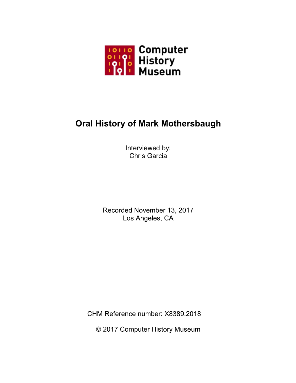 Oral History of Mark Mothersbaugh