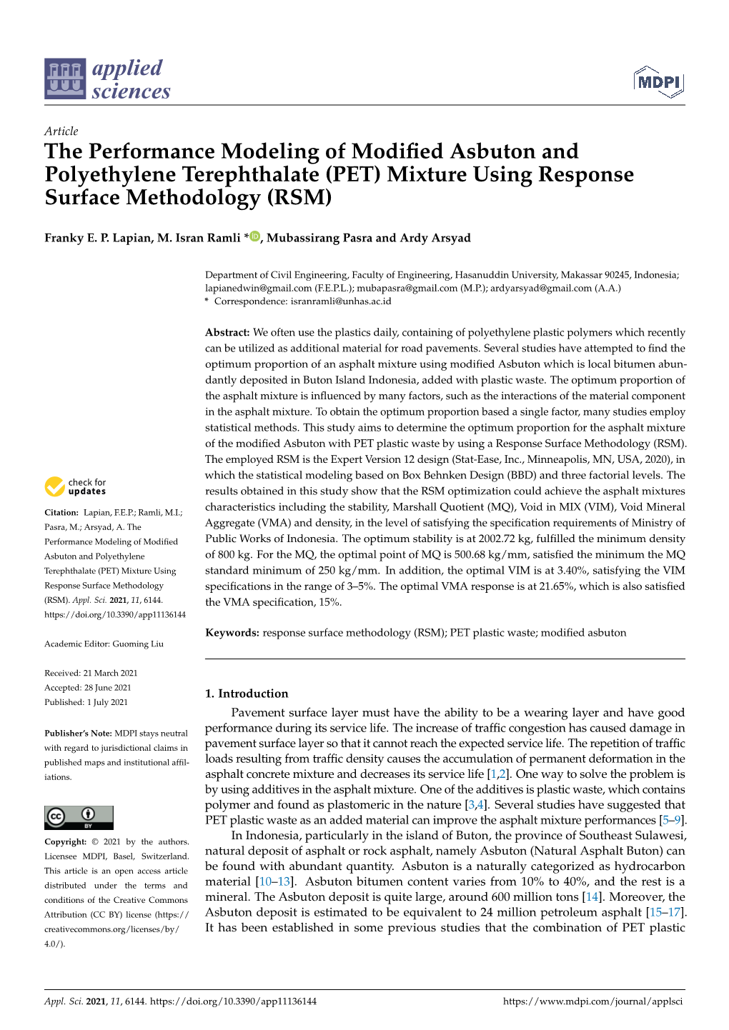 The Performance Modeling of Modified Asbuton and Polyethylene