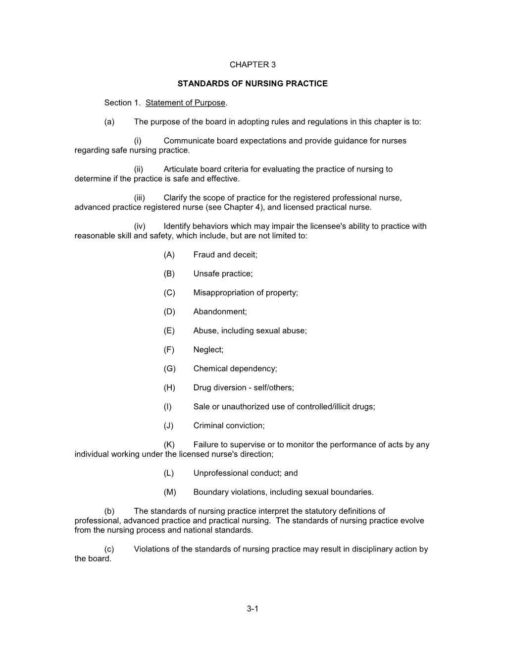 3-1 CHAPTER 3 STANDARDS of NURSING PRACTICE Section 1