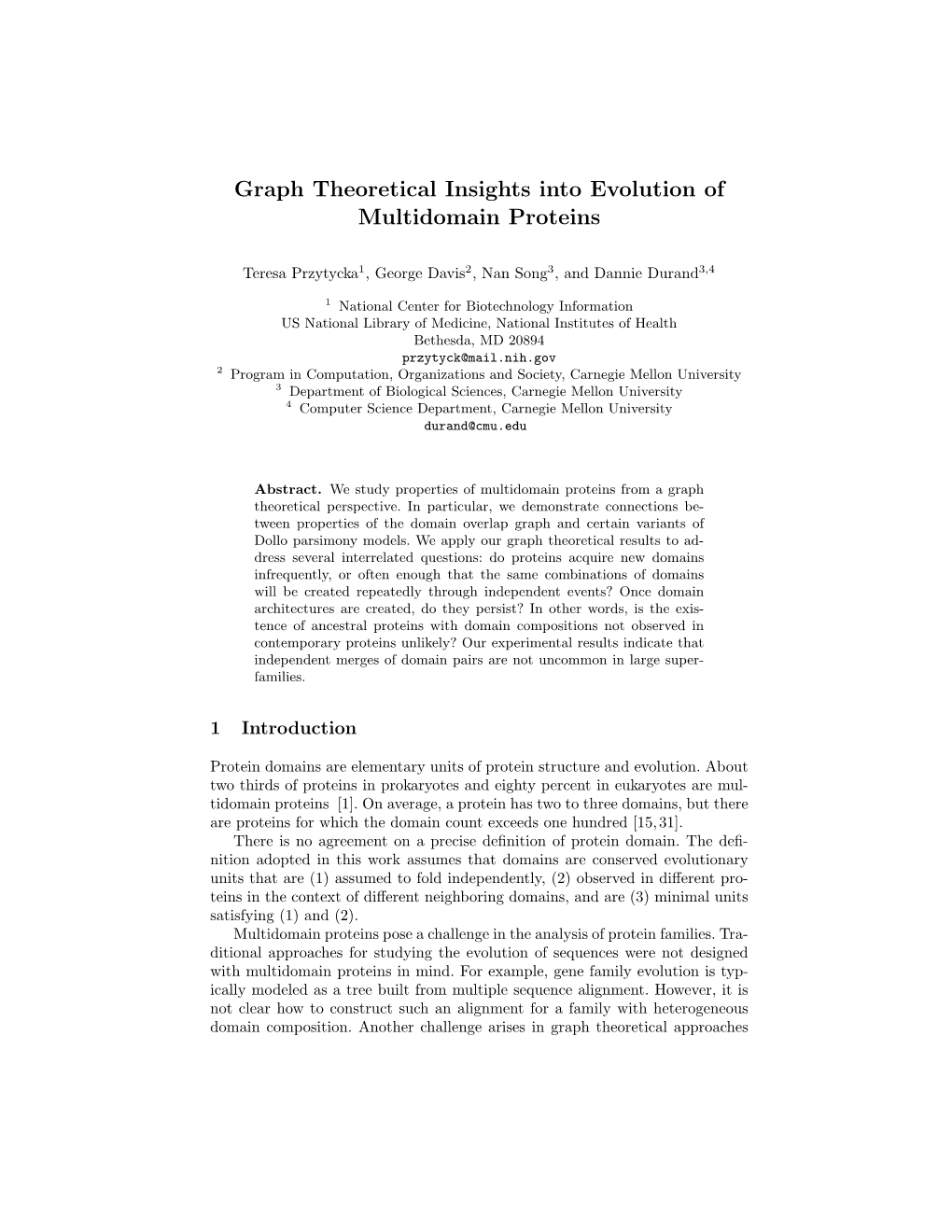 Graph Theoretical Insights Into Evolution of Multidomain Proteins