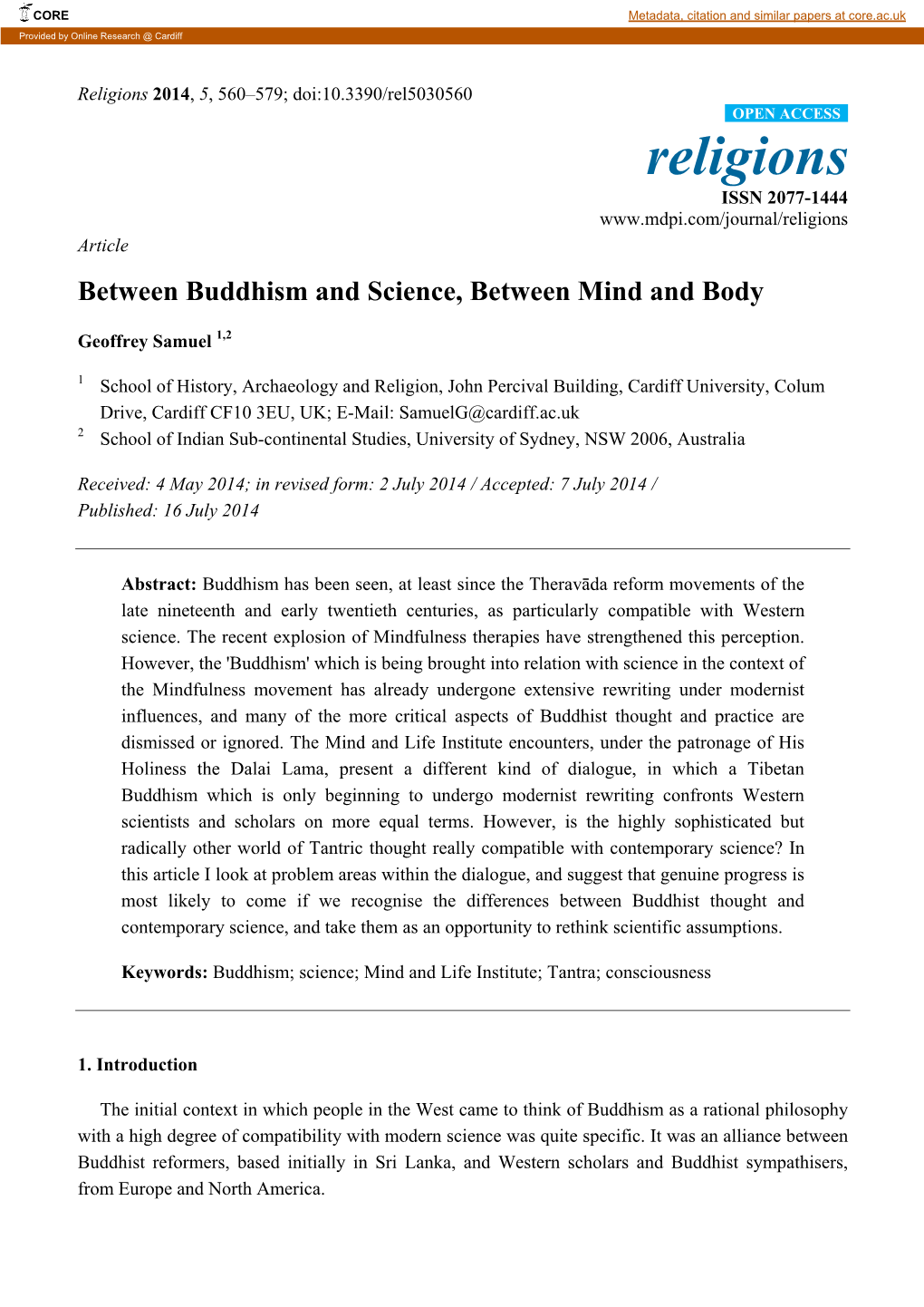 Between Buddhism and Science, Between Mind and Body