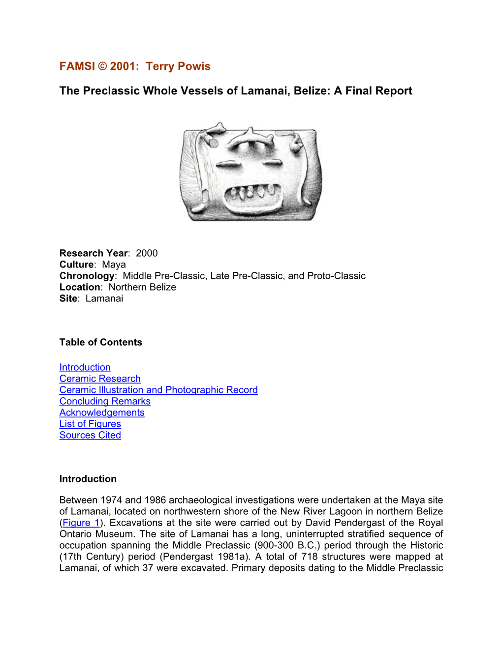 The Preclassic Whole Vessels of Lamanai, Belize: a Final Report