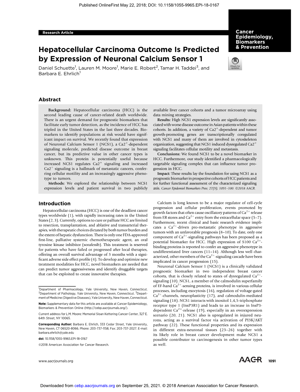 Hepatocellular Carcinoma Outcome Is Predicted by Expression of Neuronal Calcium Sensor 1