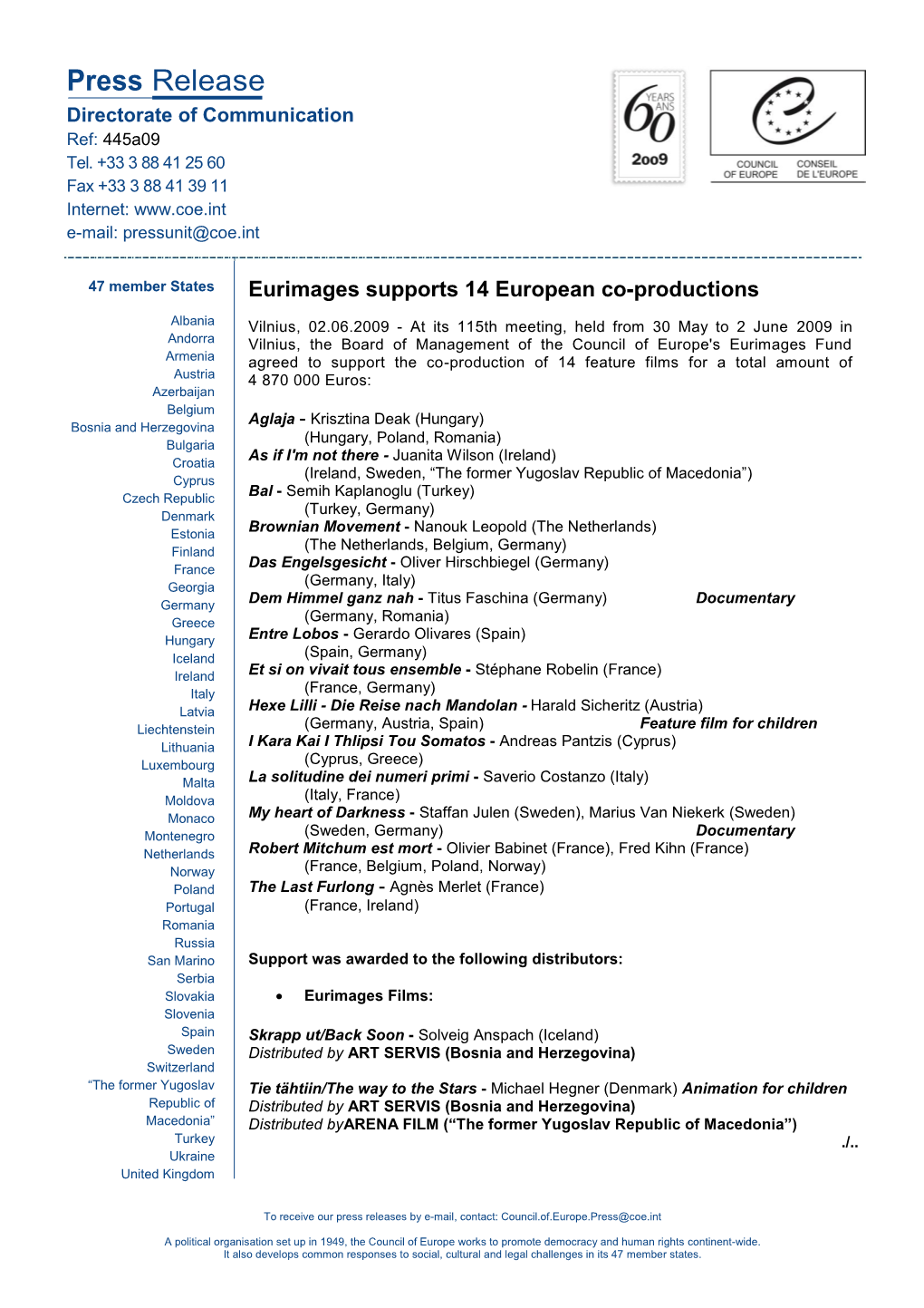 Eurimages Supports 14 European Coproductions