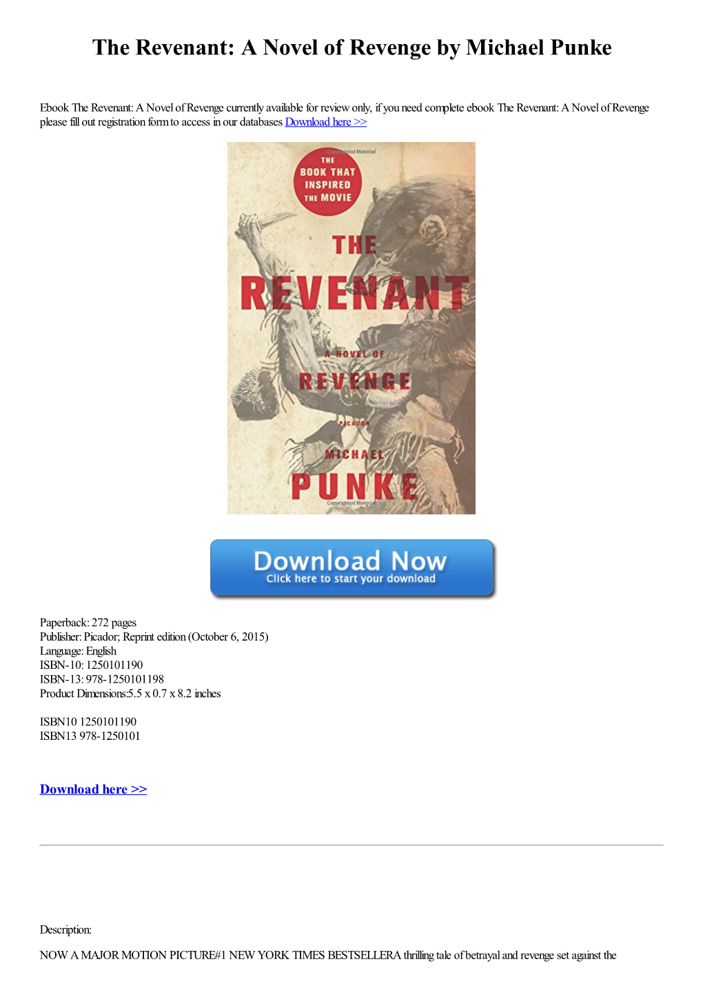The Revenant: a Novel of Revenge by Michael Punke [Pdf]