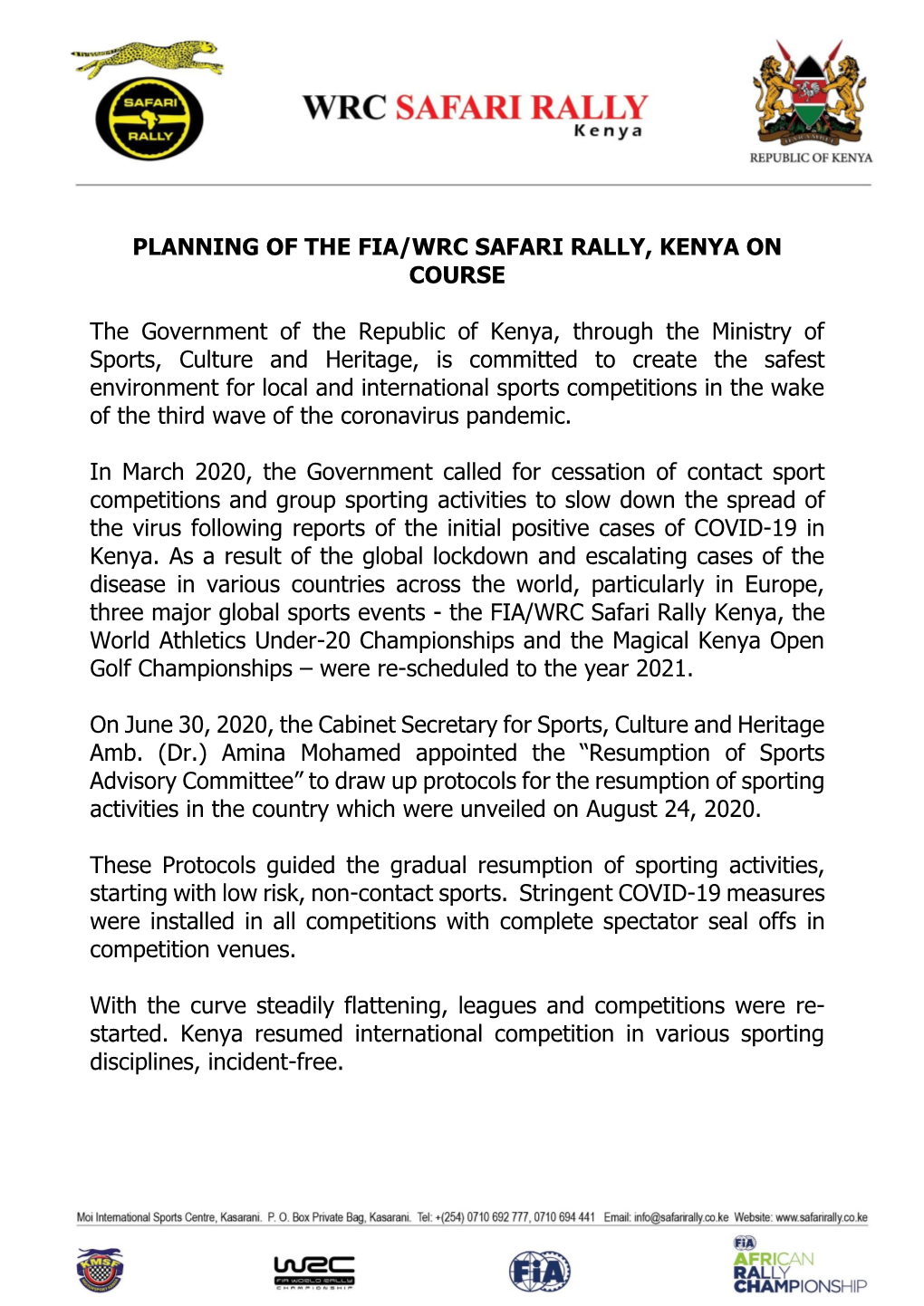 Planning of the Fia/Wrc Safari Rally, Kenya on Course
