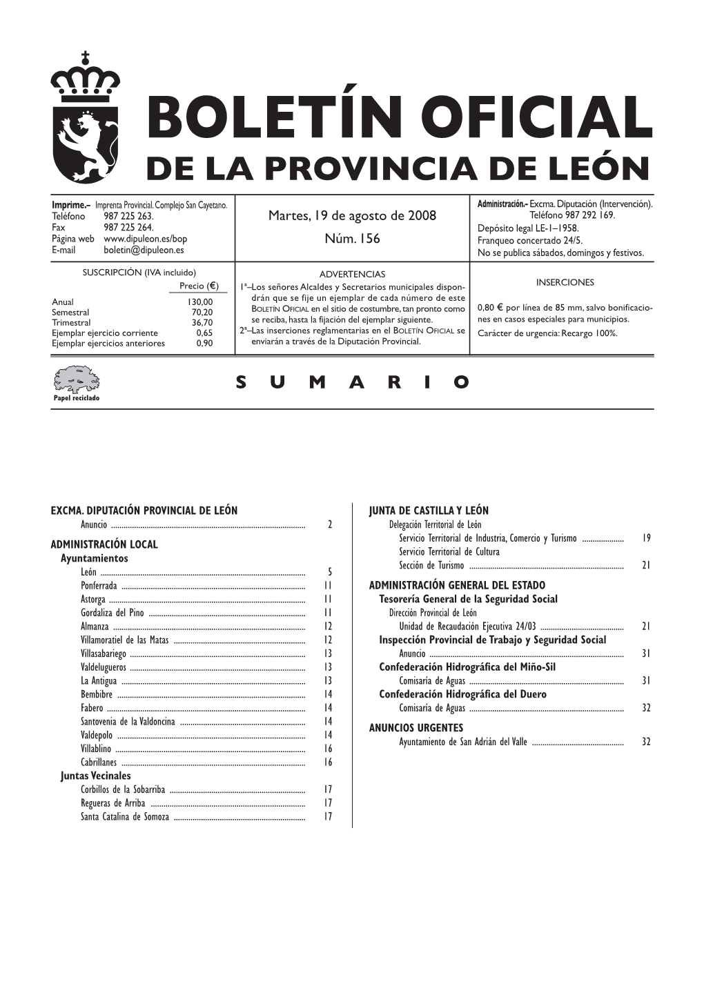 Boletín Oficial De La Provincia De León