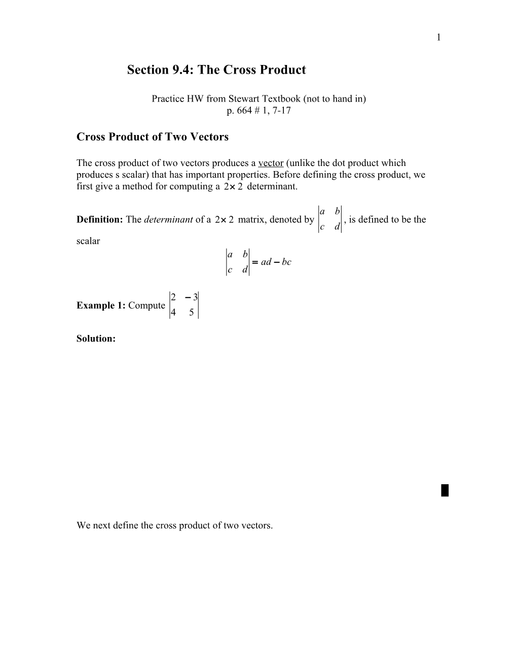 Section 9.4: the Cross Product