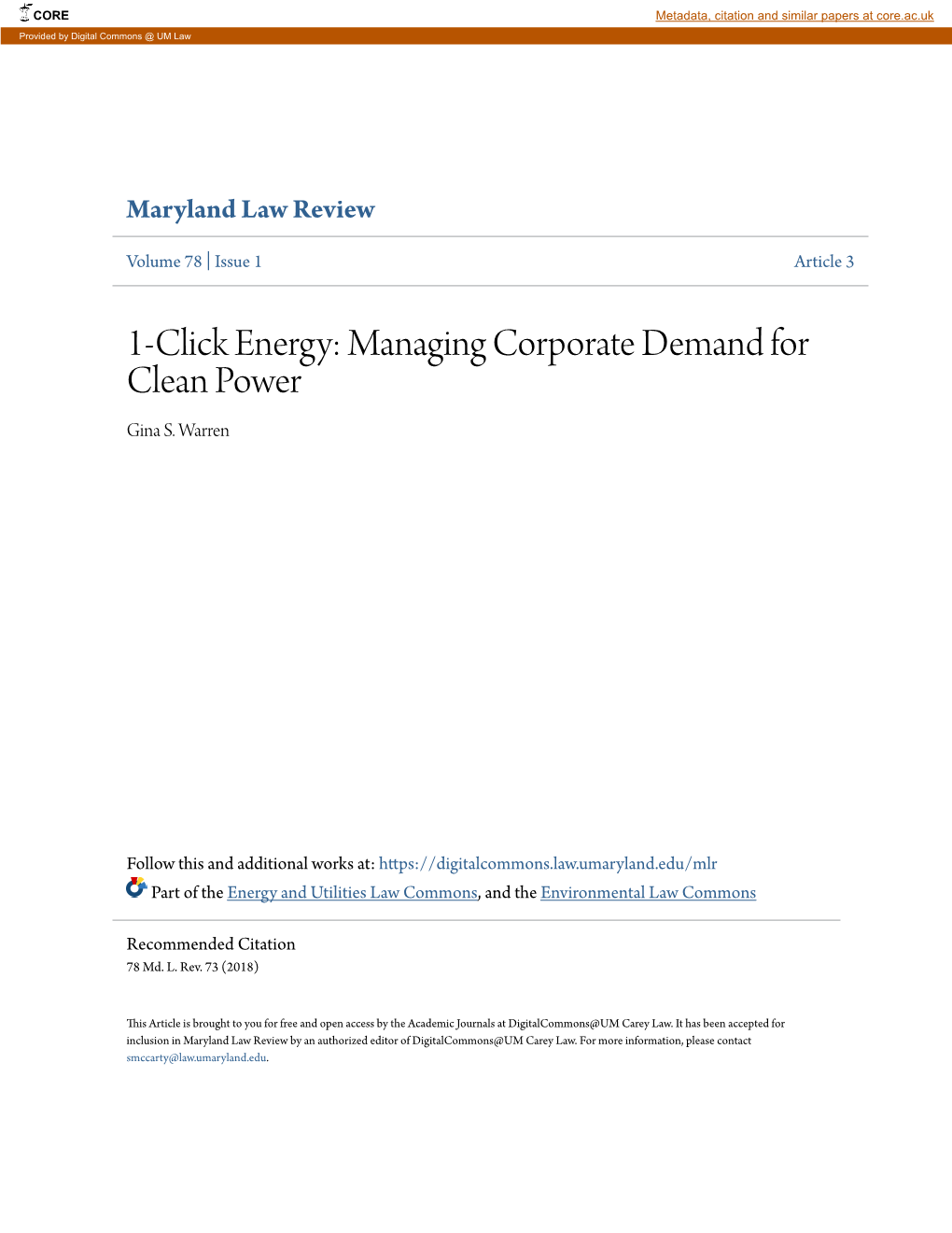 1-Click Energy: Managing Corporate Demand for Clean Power Gina S