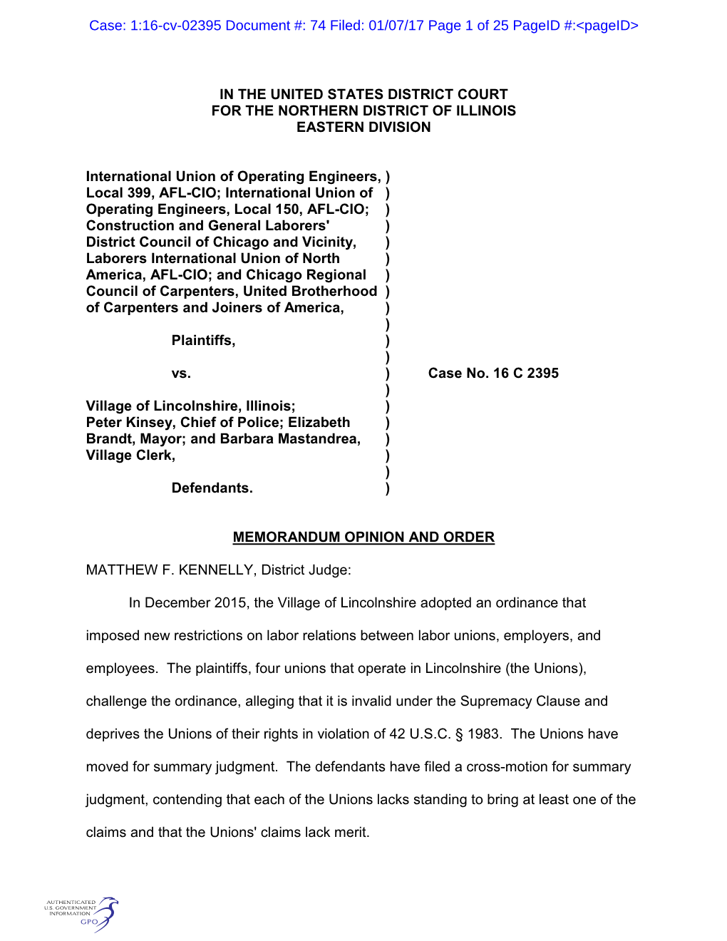 IN the UNITED STATES DISTRICT COURT for the NORTHERN DISTRICT of ILLINOIS EASTERN DIVISION International Union of Operating Engi