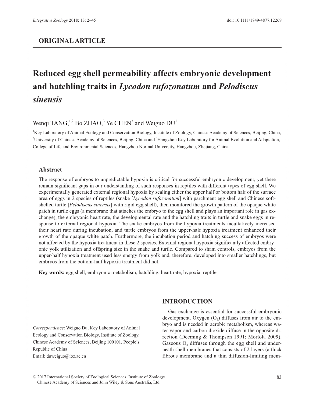 Reduced Egg Shell Permeability Affects Embryonic Development And