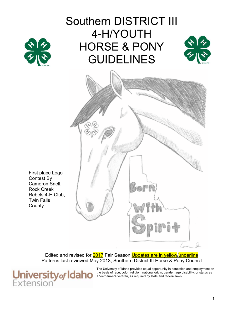 Southern DISTRICT III 4-H/YOUTH HORSE & PONY GUIDELINES