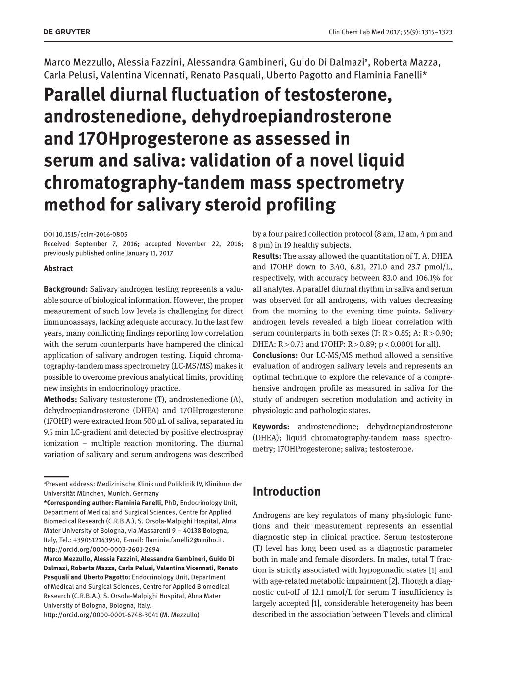 Parallel Diurnal Fluctuation of Testosterone, Androstenedione