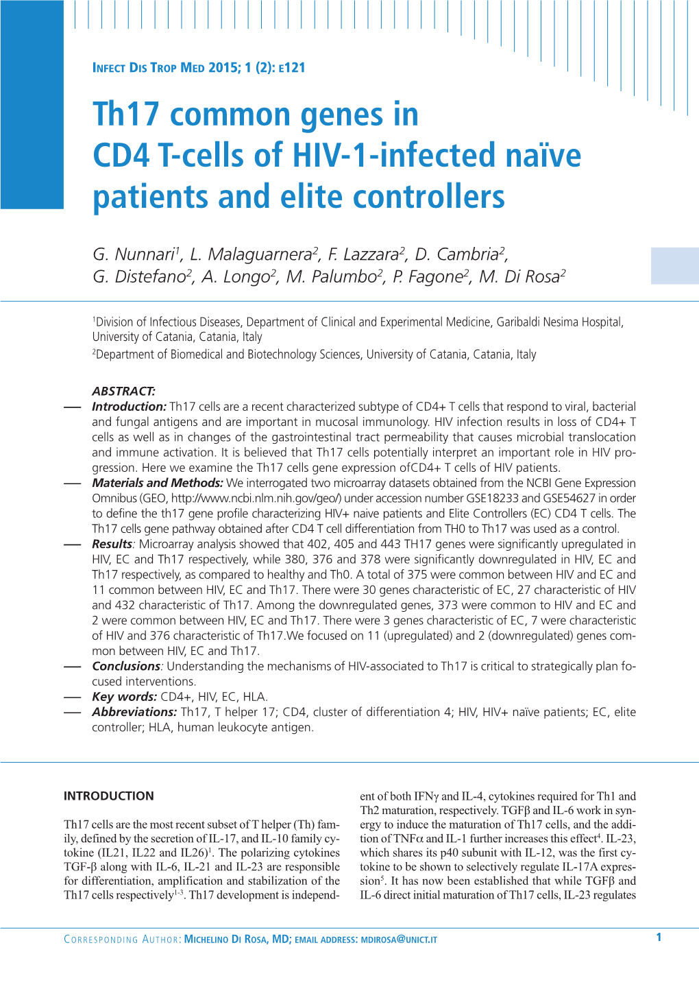 Th17 Common Genes in CD4 T-Cells of HIV-1-Infected Naïve Patients and Elite Controllers