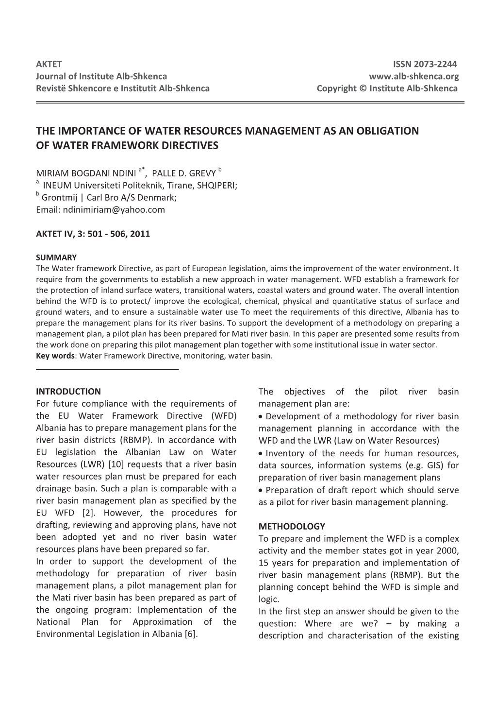 The Importance of Water Resources Management As an Obligation of Water Framework Directives