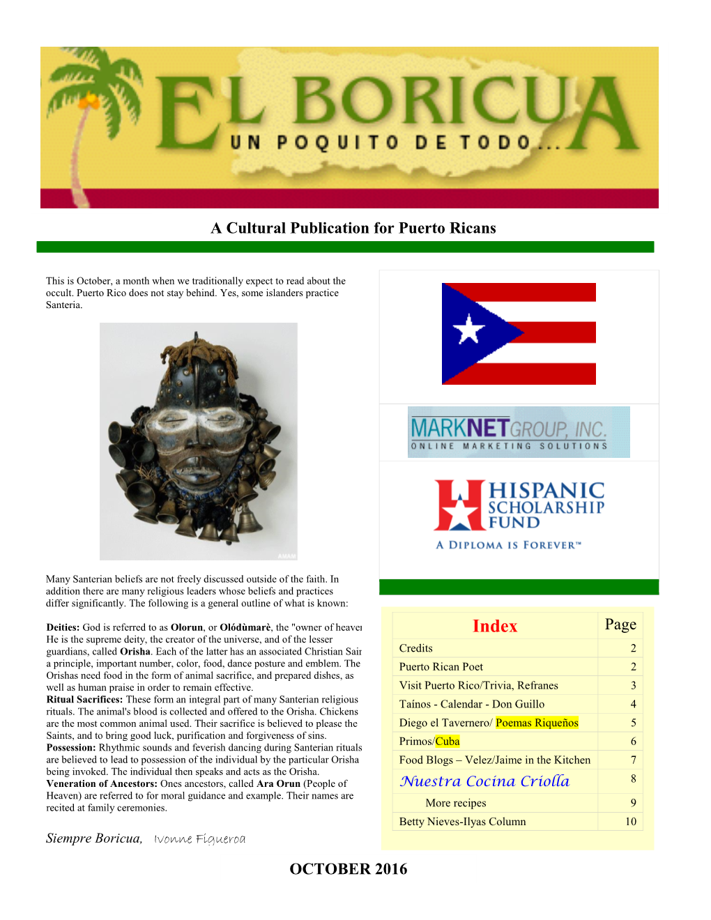 A Cultural Publication for Puerto Ricans Page OCTOBER 2016