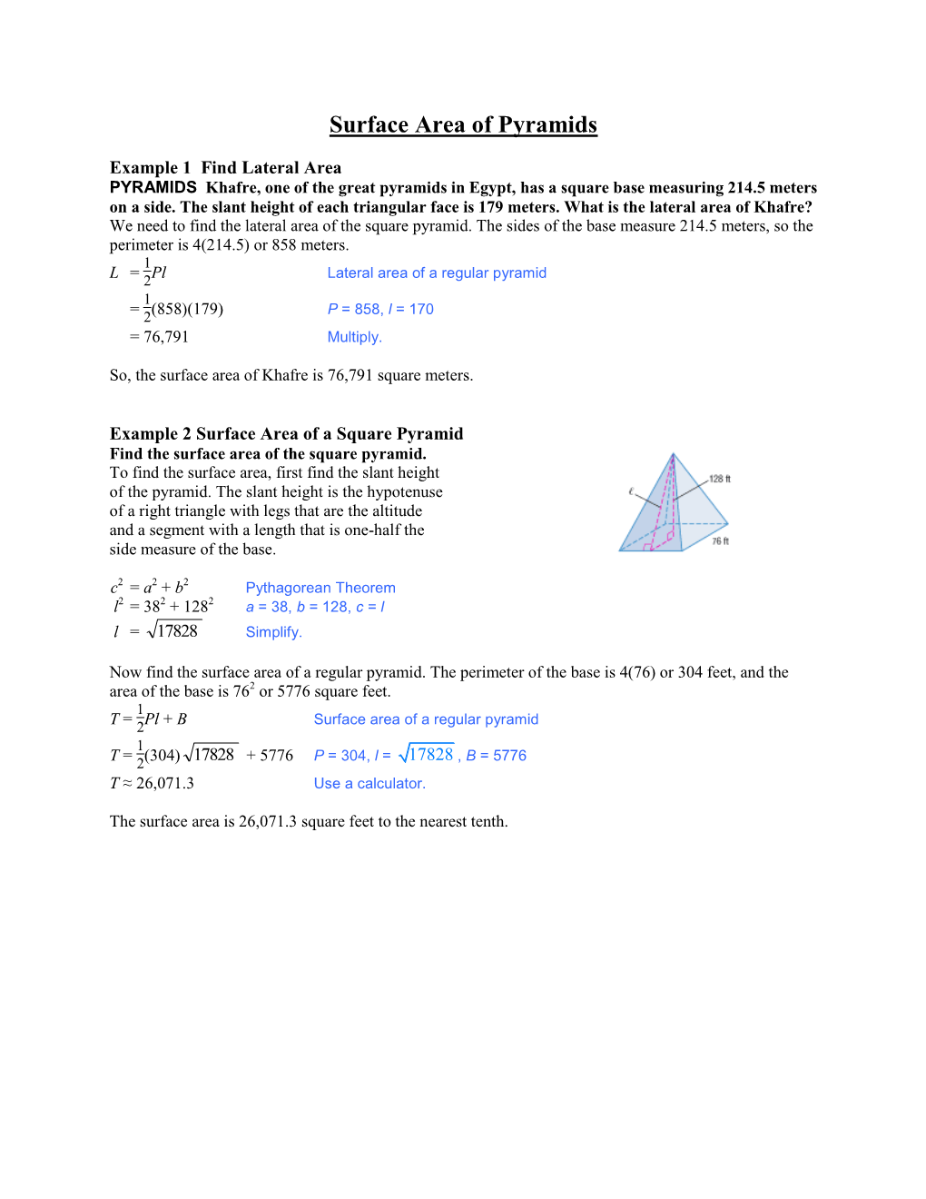 Surface Area of Pyramids