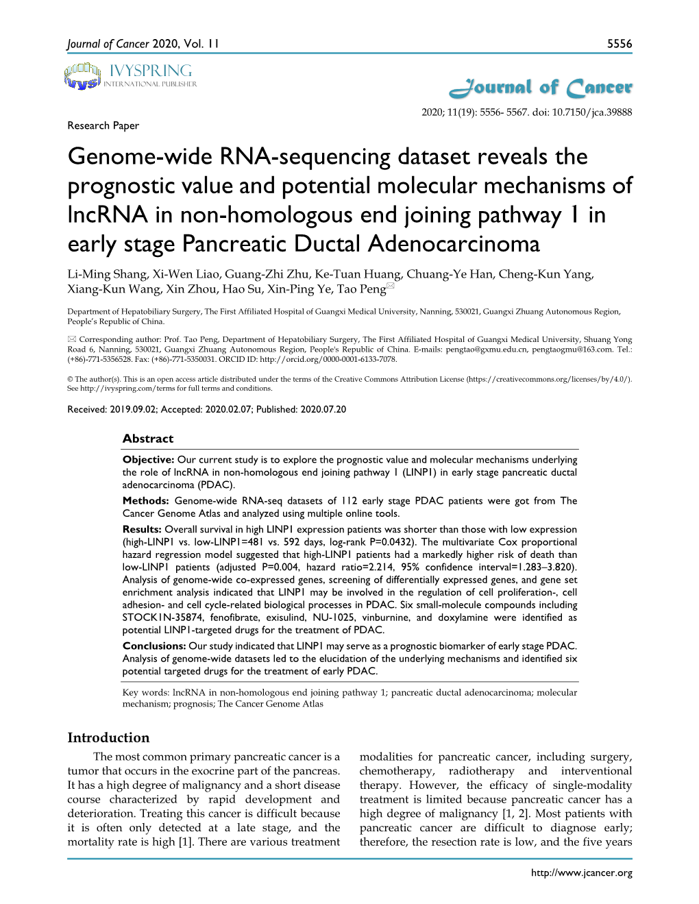 Genome-Wide RNA-Sequencing Dataset Reveals the Prognostic