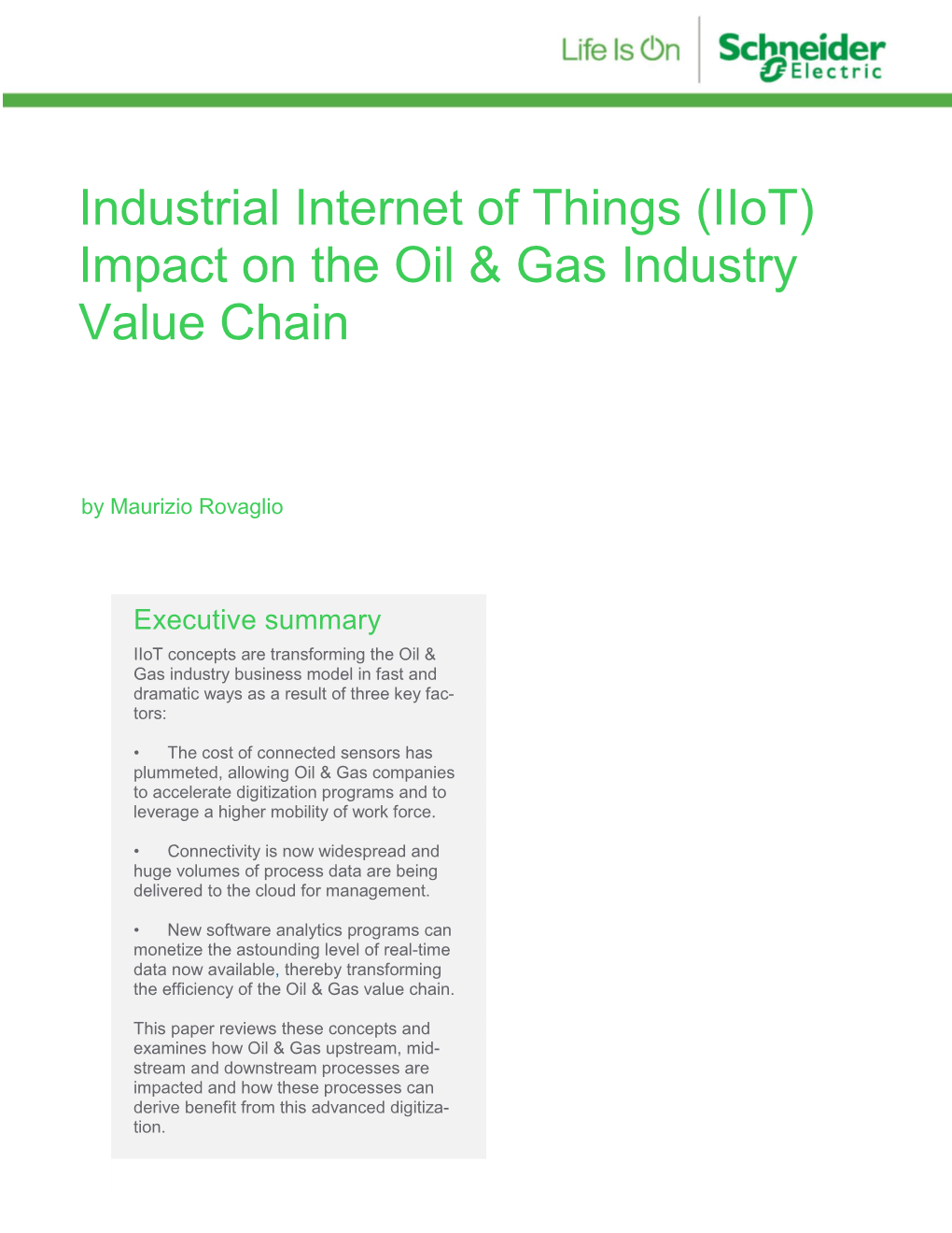 (Iiot) Impact on the Oil & Gas Industry Value Chain