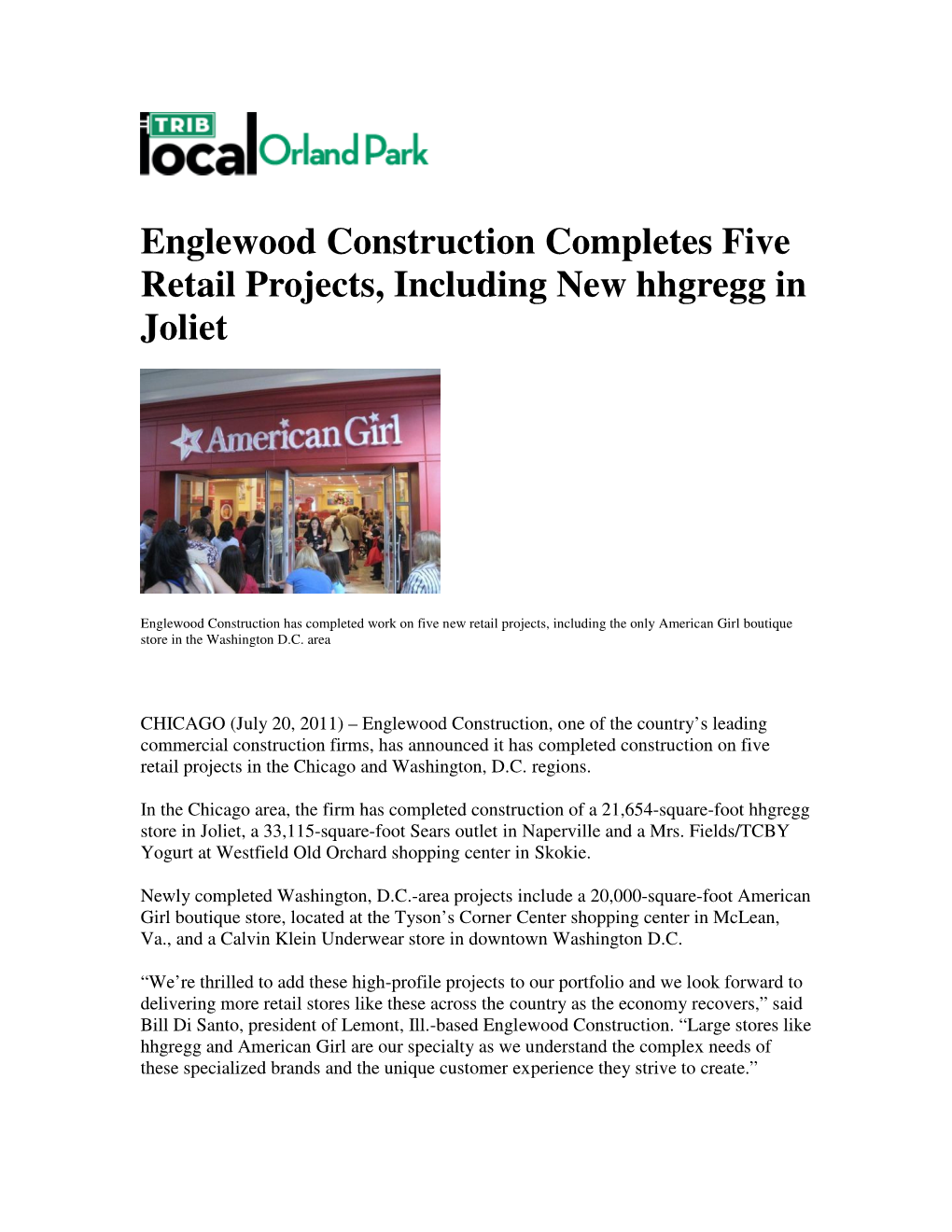 Englewood Construction Completes Five Retail Projects, Including New Hhgregg in Joliet