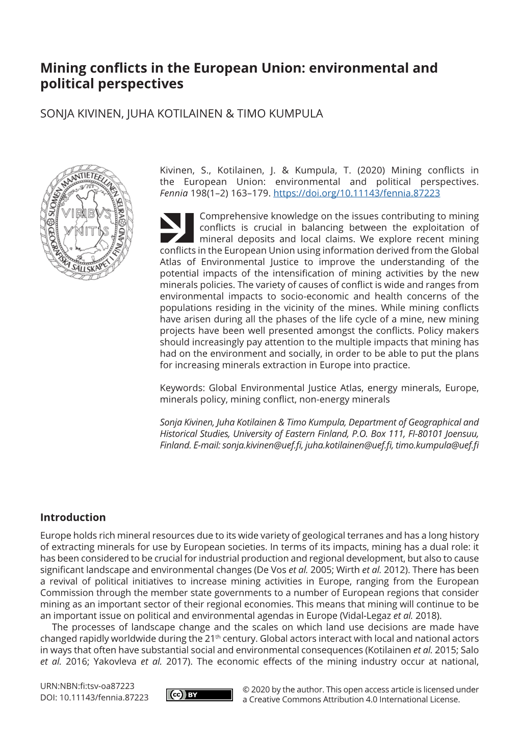 Mining Conflicts in the European Union: Environmental and Political Perspectives