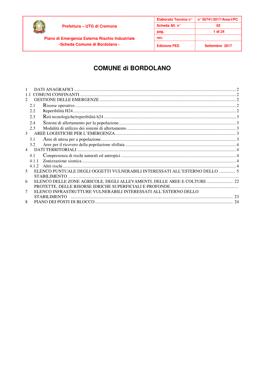 Scheda Comune Di Bordolano - Edizione PEE Settembre 2017