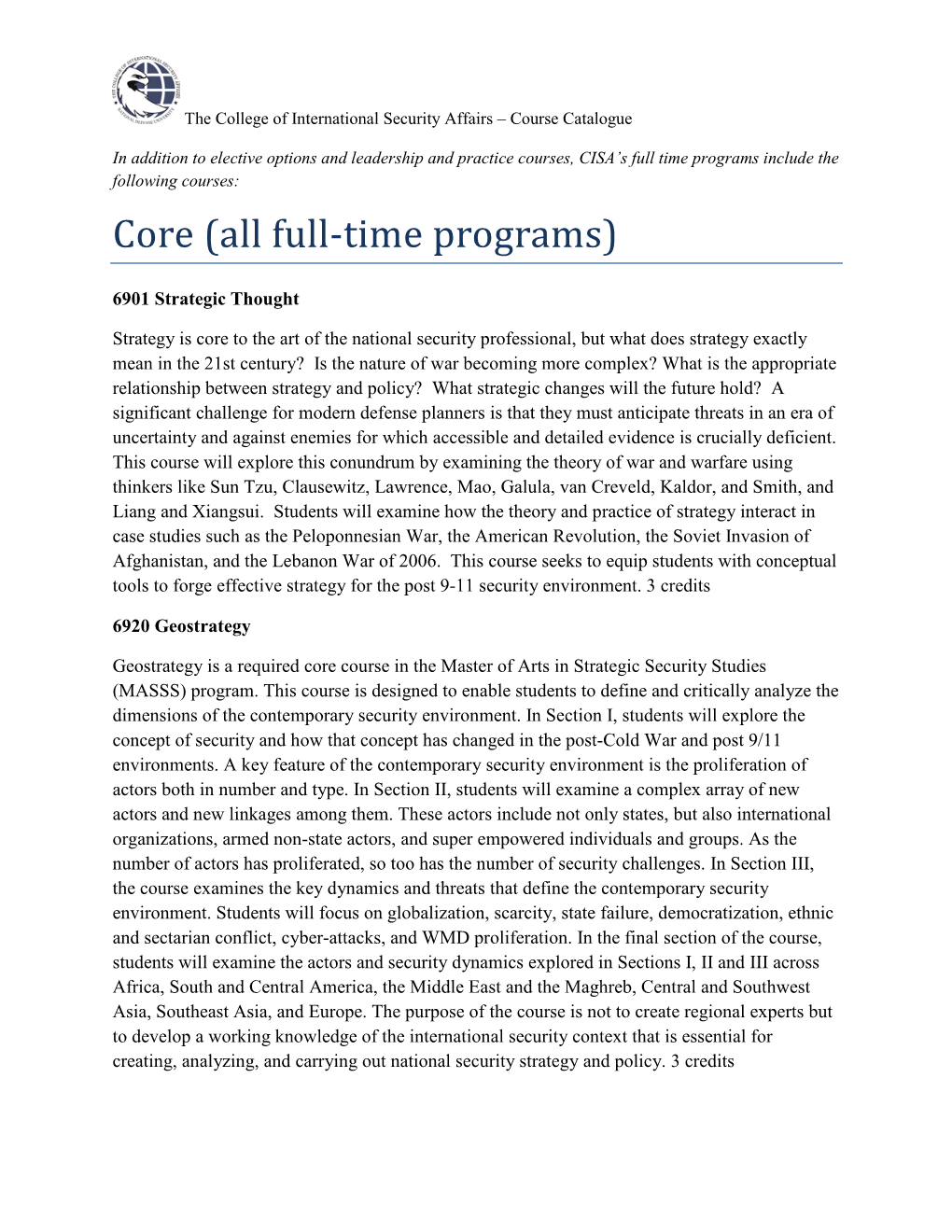 Core (All Full-Time Programs)