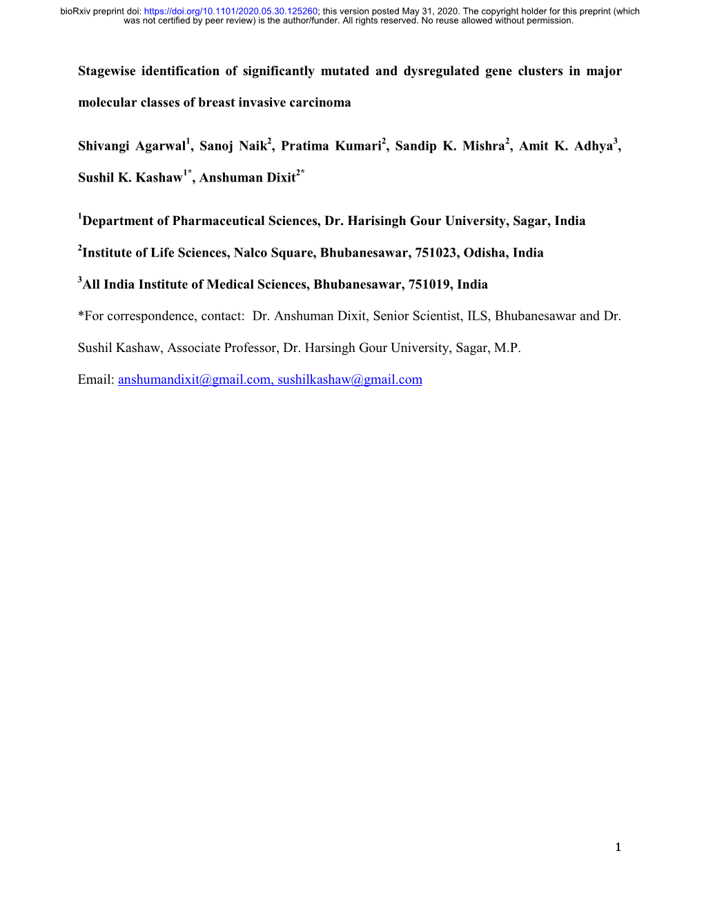 Stagewise Identification of Significantly Mutated and Dysregulated Gene Clusters in Major