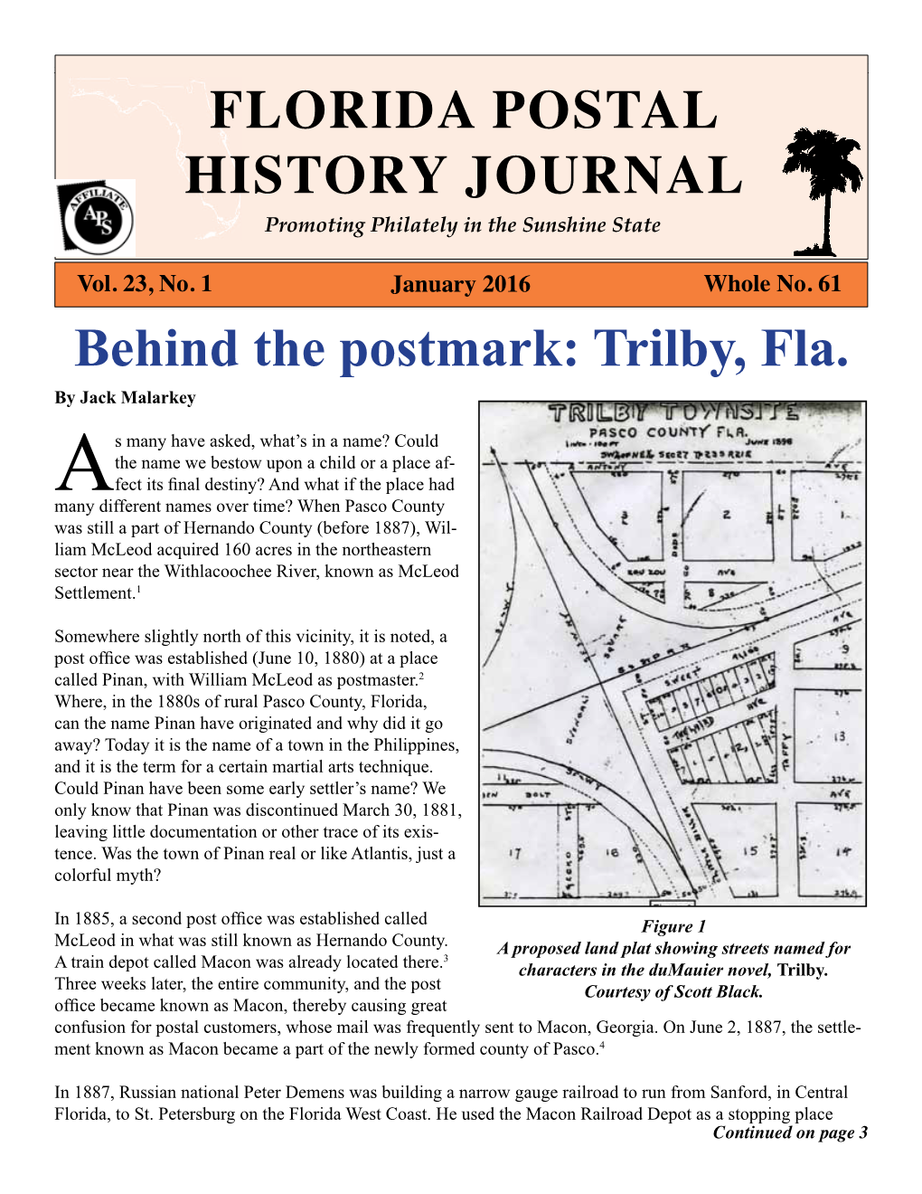 FLORIDA POSTAL HISTORY JOURNAL Behind the Postmark