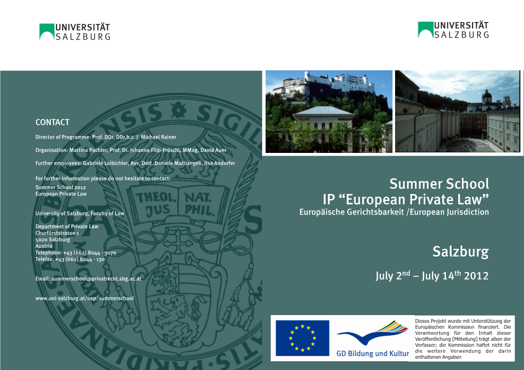 Summer School IP “European Private Law” Salzburg