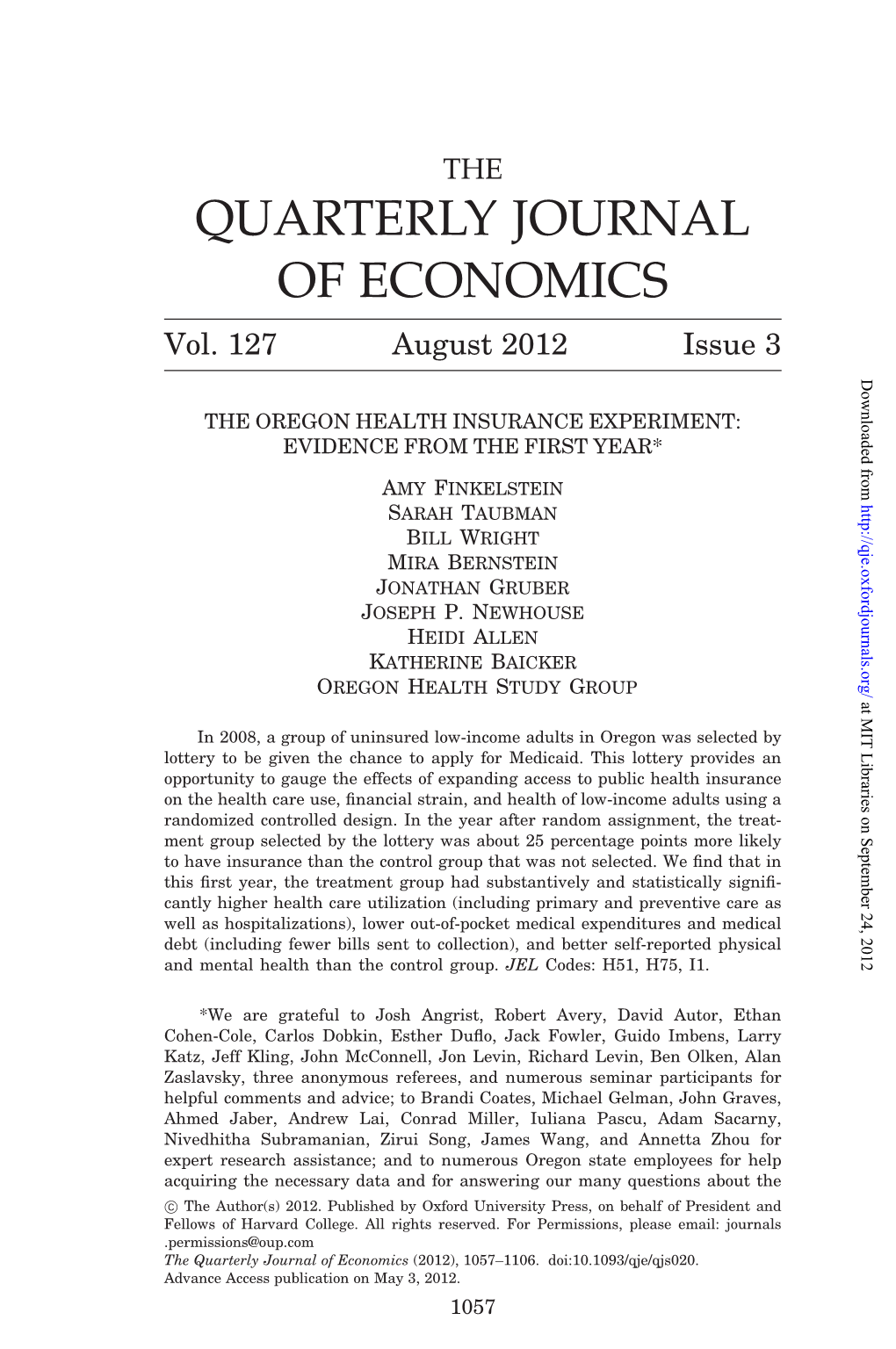 QUARTERLY JOURNAL of ECONOMICS Vol