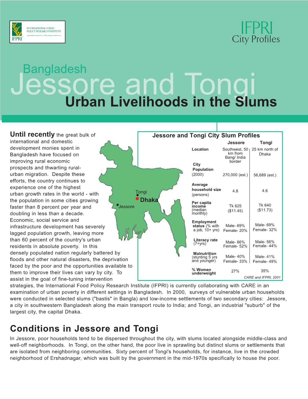 Jessore and Tongi Urban Livelihoods in the Slums