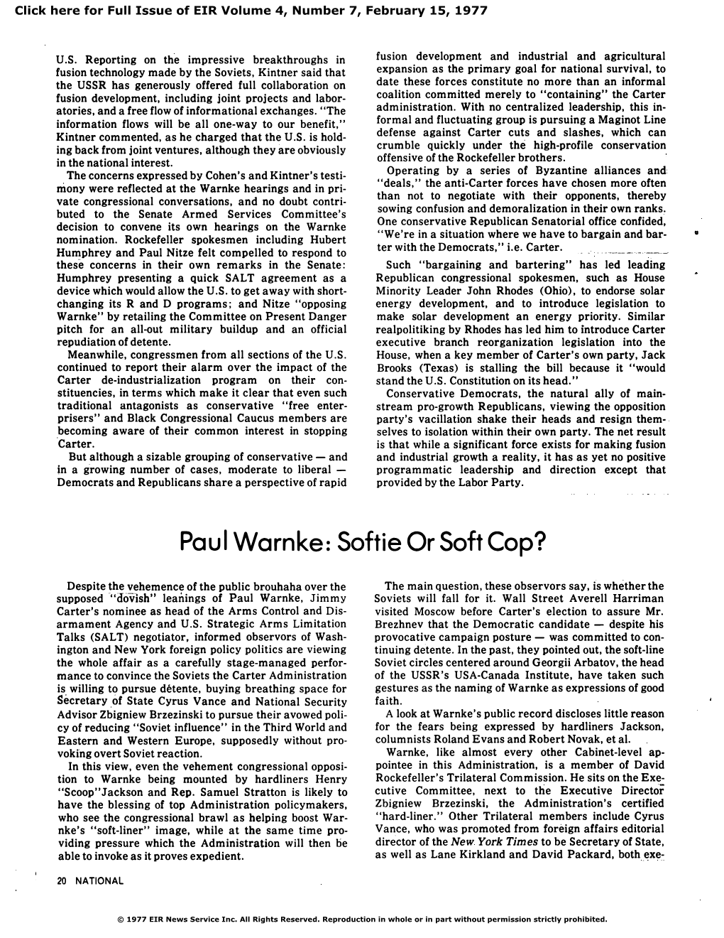 Paul Warnke: Softie Or Soft Cop?