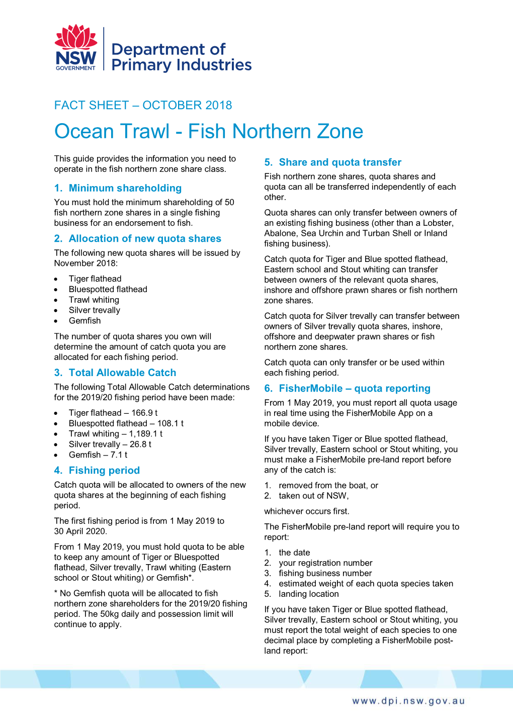 Ocean Trawl - Fish Northern Zone