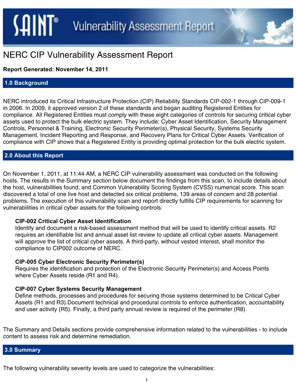 NERC CIP Vulnerability Assessment Report