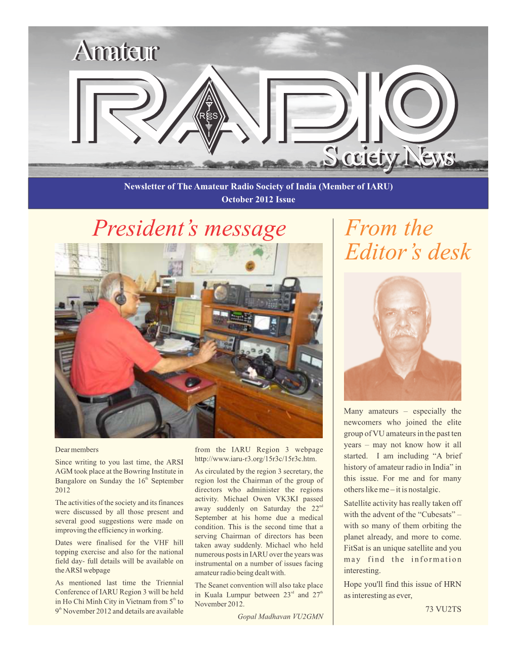 October 2012 Issue President’S Message from the Editor’S Desk