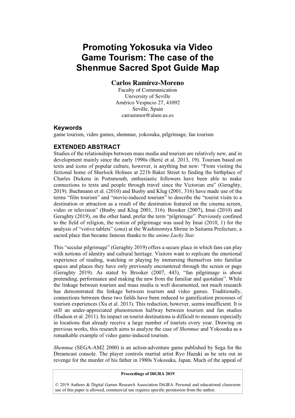 Promoting Yokosuka Via Video Game Tourism: the Case of the Shenmue Sacred Spot Guide Map