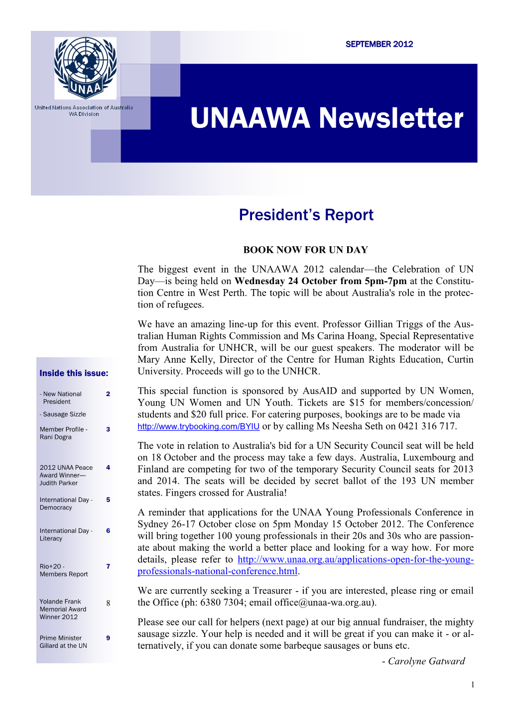 UNAAWA Newsletter