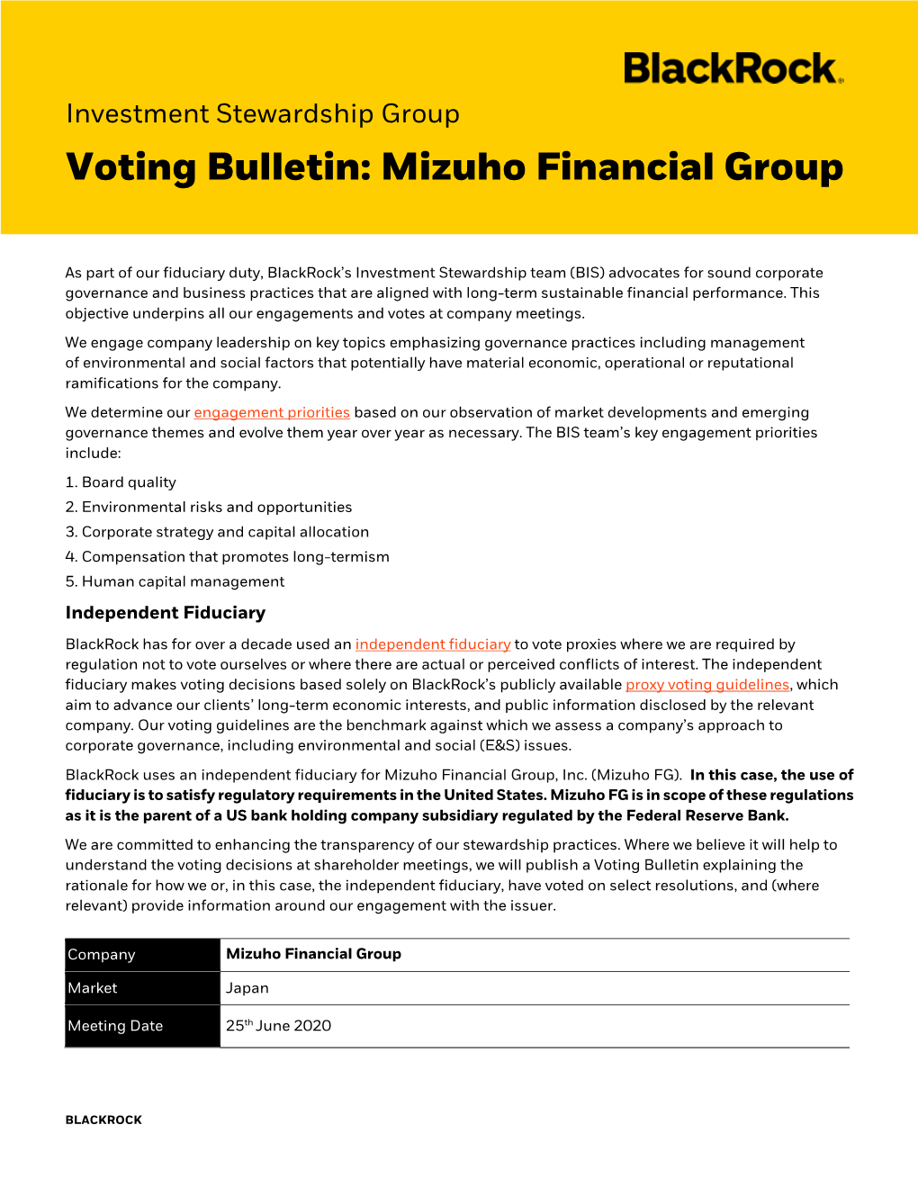 Voting Bulletin: Mizuho Financial Group