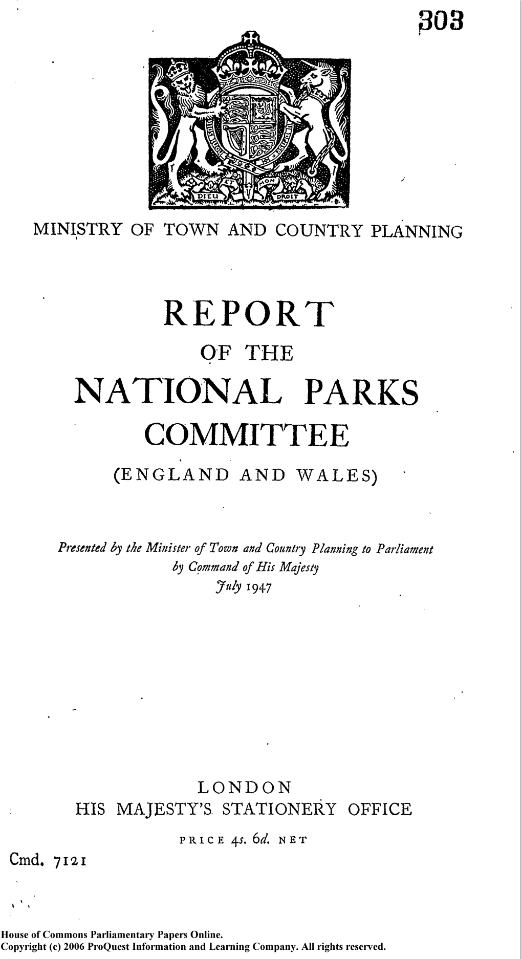 Report of the National Parks Committee (England and Wales)