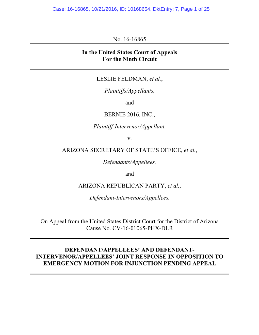 No. 16-16865 in the United States Court of Appeals for the Ninth