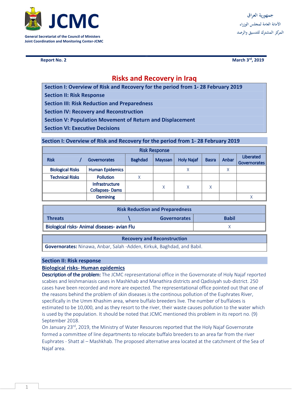 Risks and Recovery in Iraq